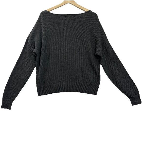 Abercrombie & Fitch Sweater Women L Gray Ribbed Knit Moose Logo Cropped Boxy - Picture 2 of 9